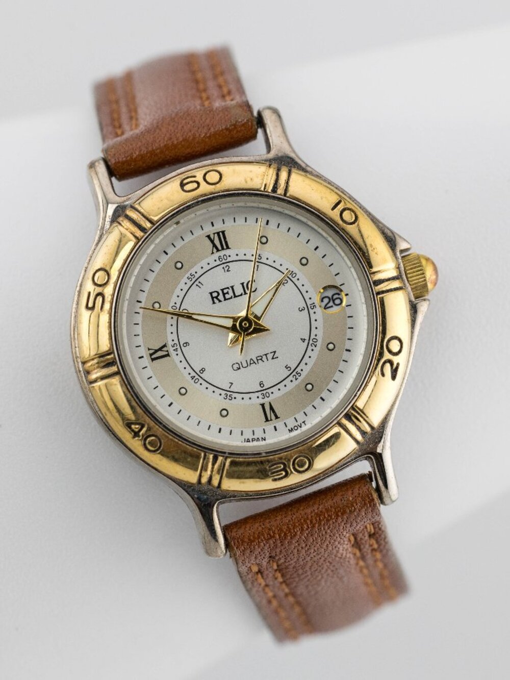 RELIC ZR-11102 Two Tone Brown Leather Quartz Analog Women's Watch New Battery